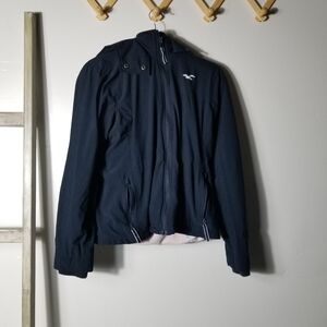 HOLLISTER WOMEN'S DARK BLUE WITH PINK LINING COAT SIZE MEDIUM
